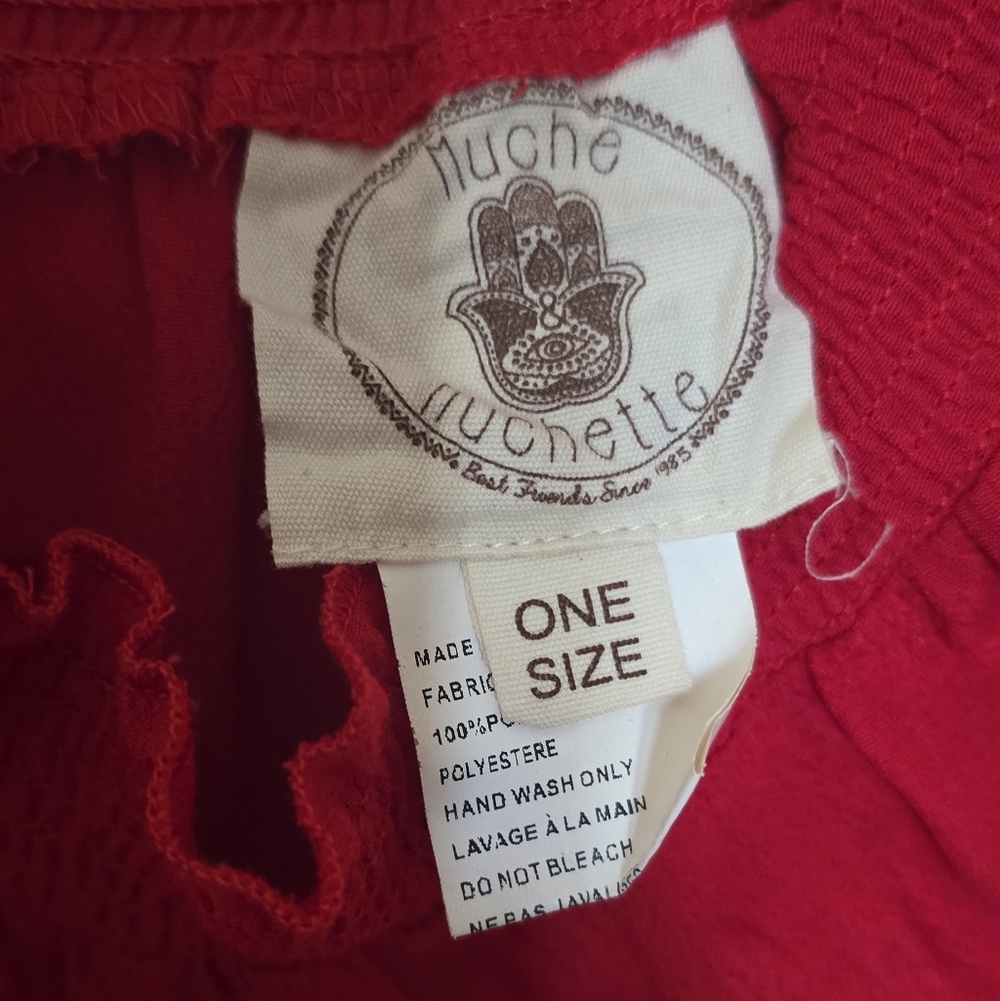 Muche & Muchette Red Boho Lace Bell Sleeve Cottage Festival Peasant Top OS - Picture 3 of 6